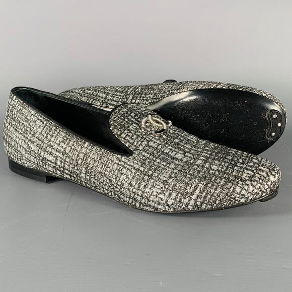 CHANEL Size 8 CC Silver Black Glitter Loafer Flats - Picture 5 of 10
